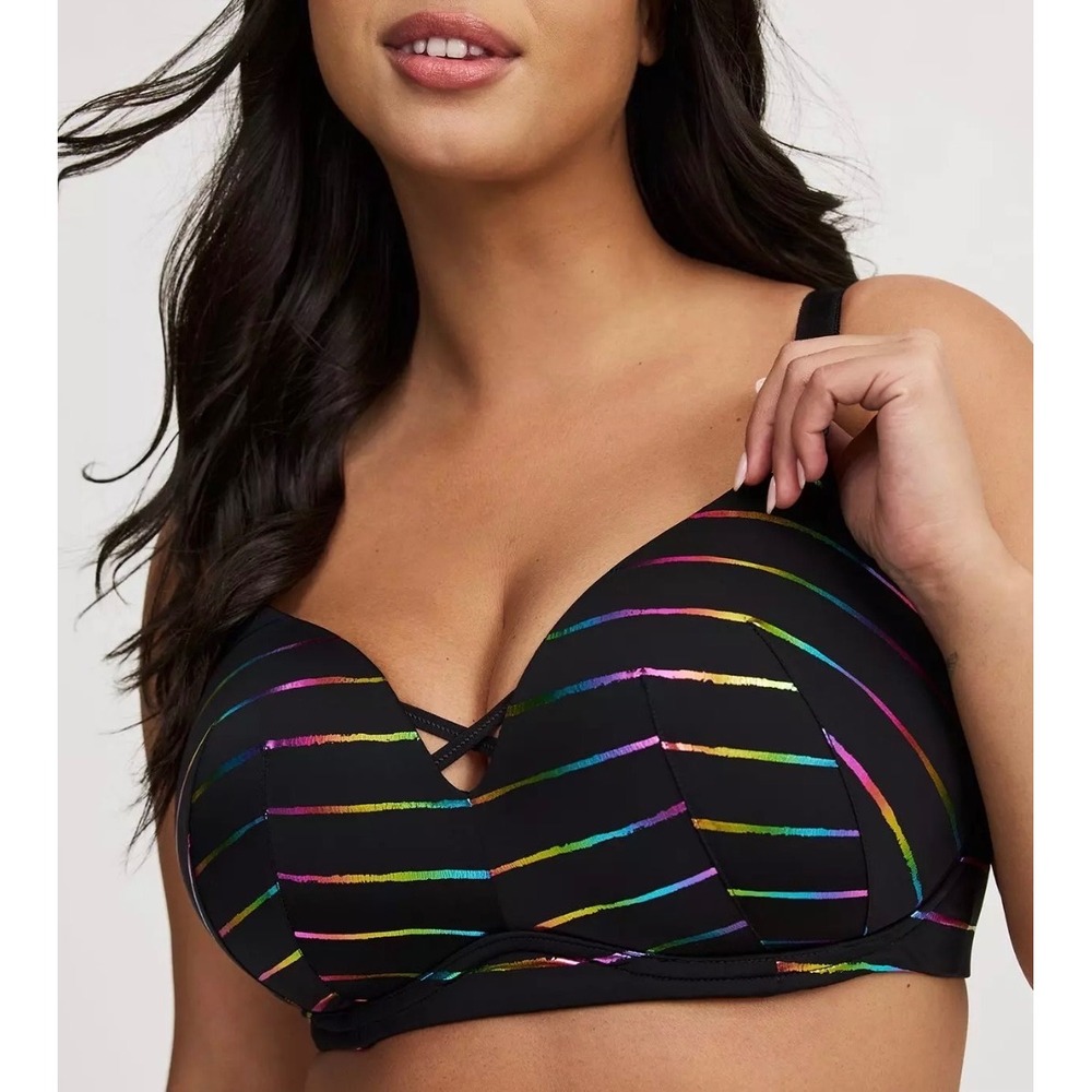Torrid‎ Wire Free Push Up Mystic Stripe Bra Black Rainbow Foil Stripe 38D